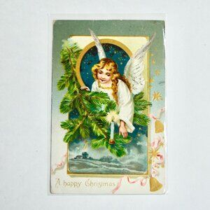 1908 Antique A Happy Christmas Angel Postcard